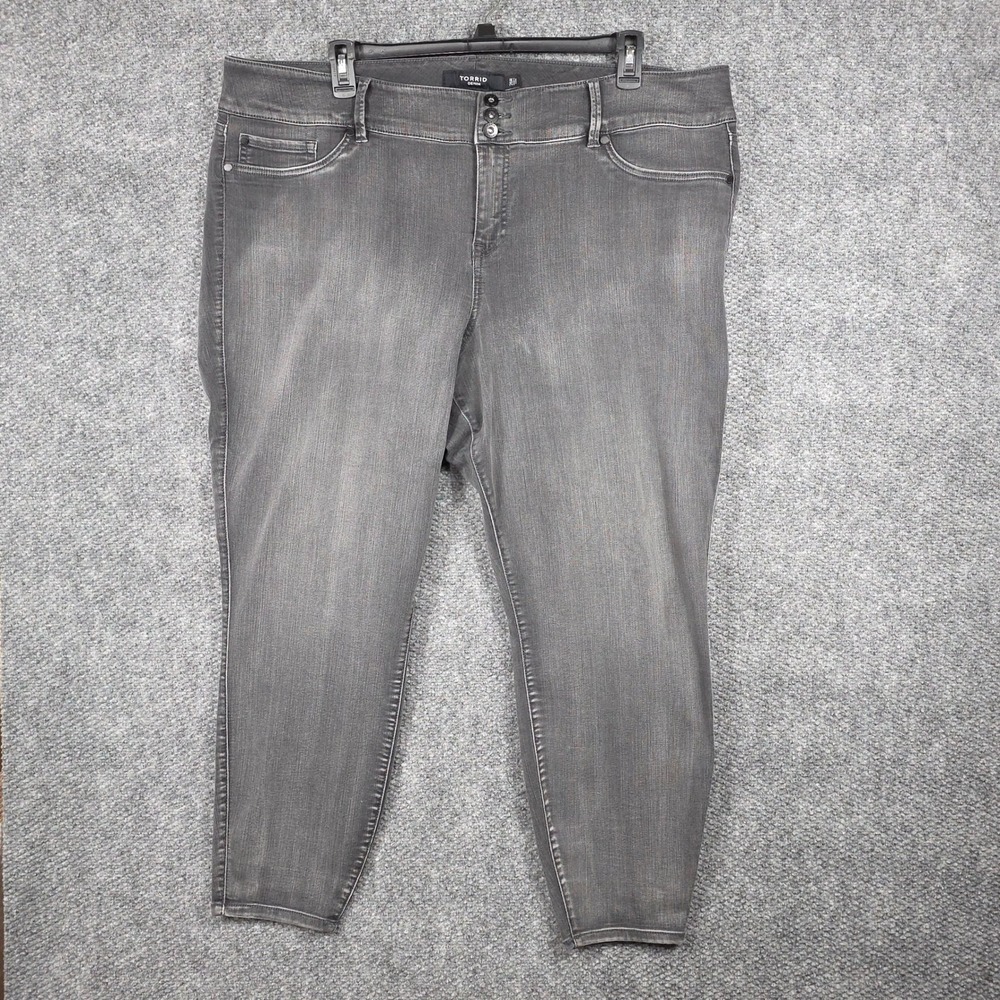 Torrid Womens 26R Skinny Jeans Grey Faded High Rise Triple Button Stretch Denim